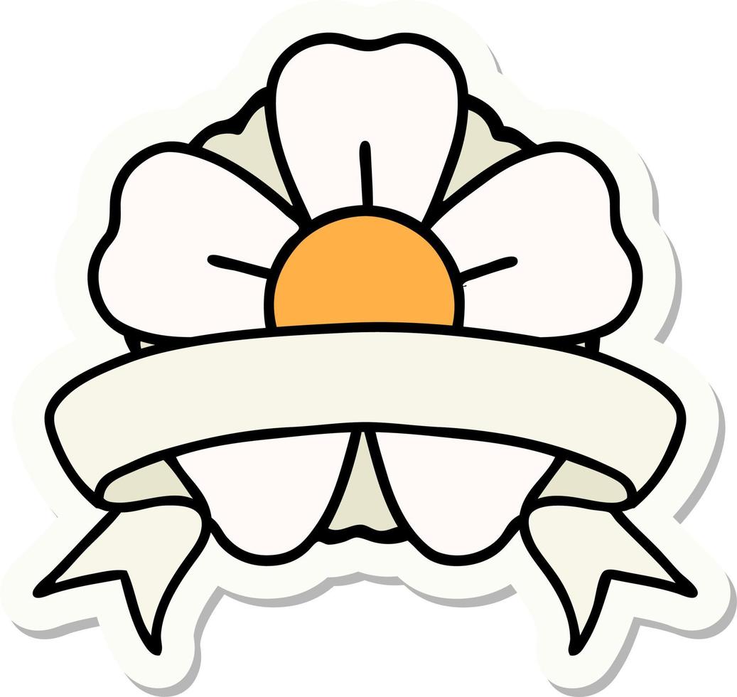 pegatina estilo tatuaje con pancarta de una flor vector