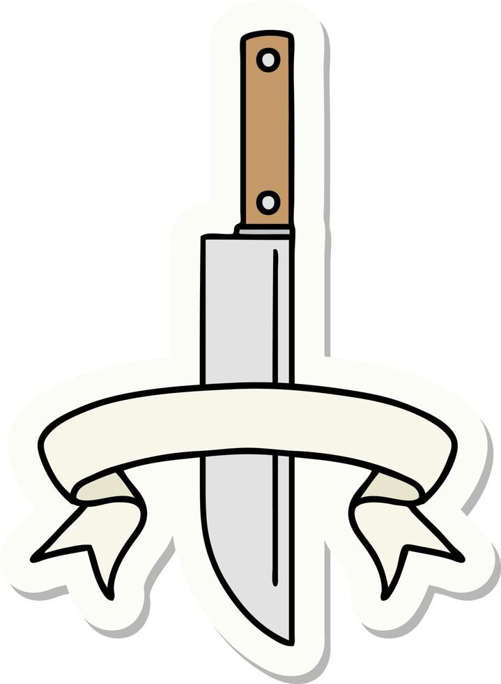 tattoo style sticker with banner of a knife vector