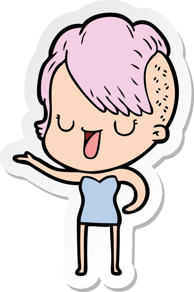 sticker of a cute cartoon girl with hipster haircut vector