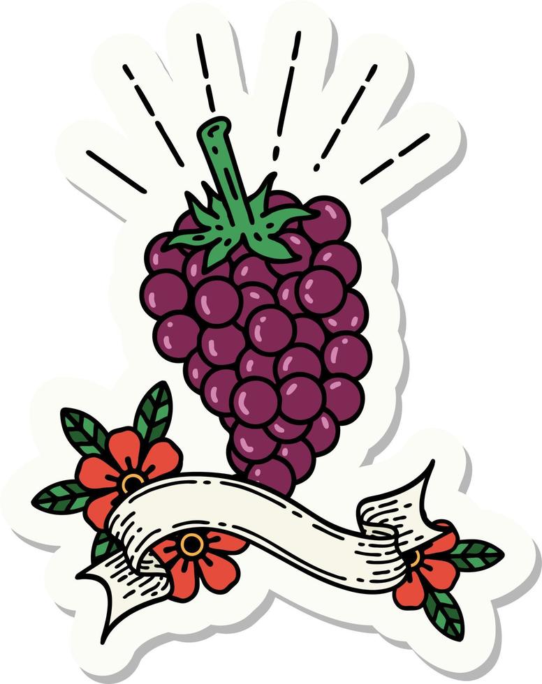 pegatina de un racimo de uvas estilo tatuaje vector