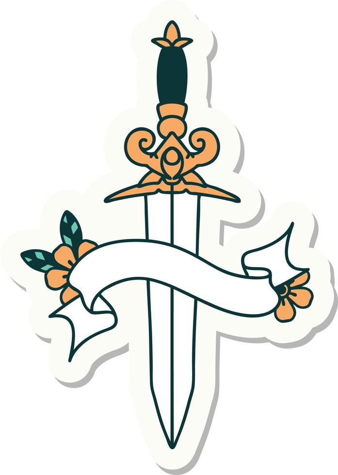 tattoo style sticker with banner of a dagger vector