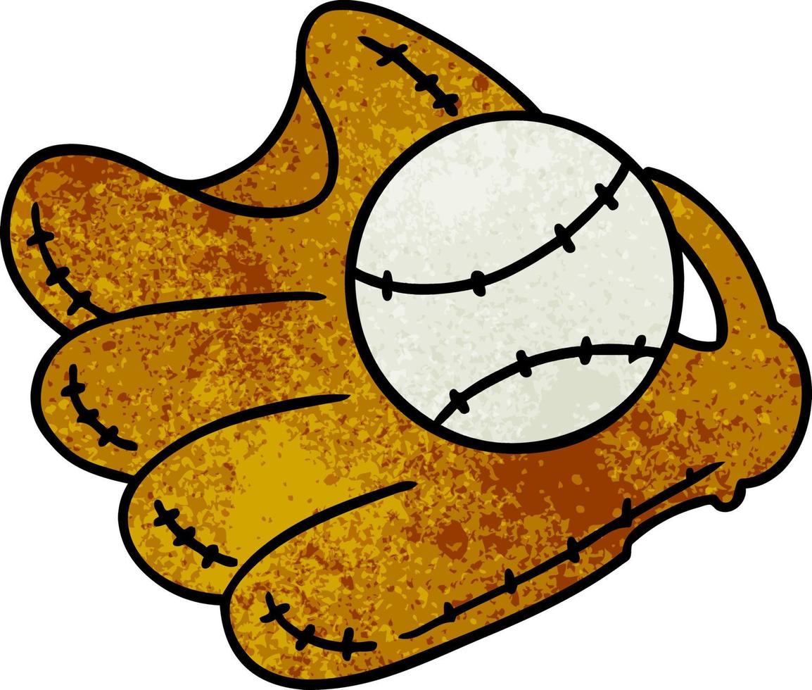 textured cartoon doodle of a baseball and glove vector