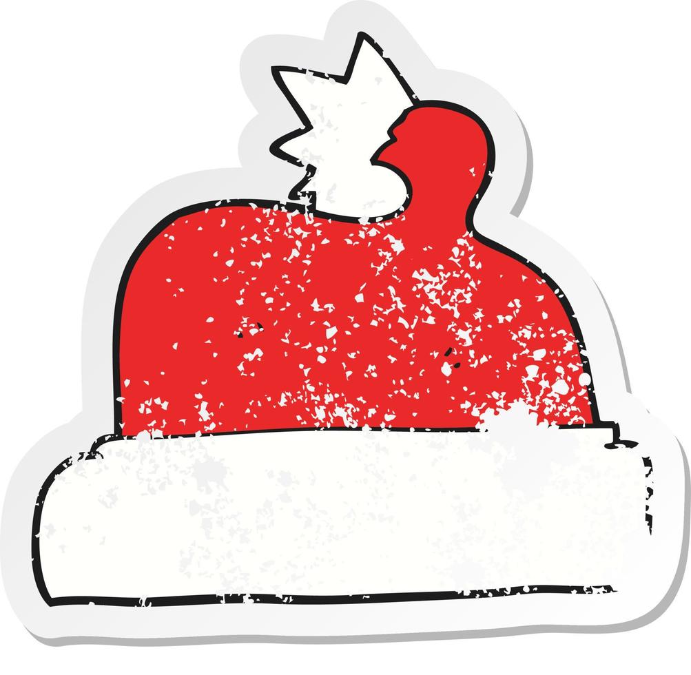 retro distressed sticker of a cartoon christmas hat vector