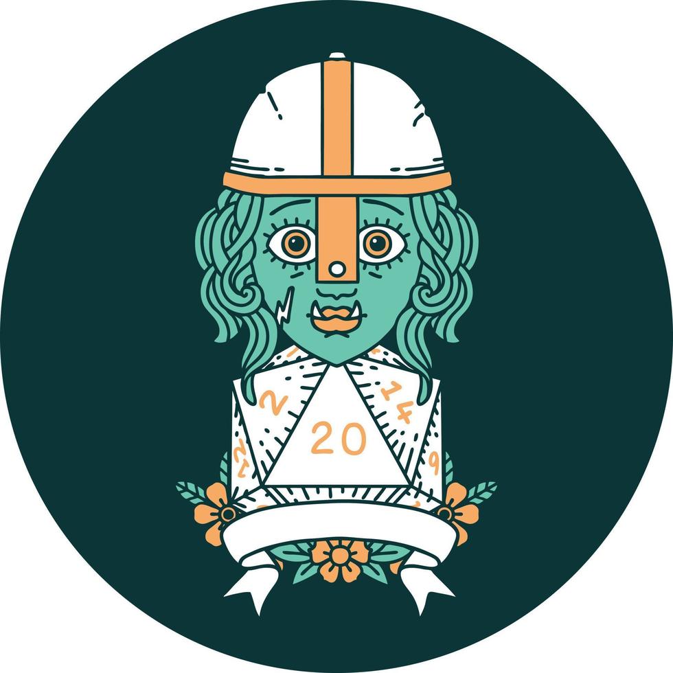 icon of half orc fighter with natural twenty dice roll vector