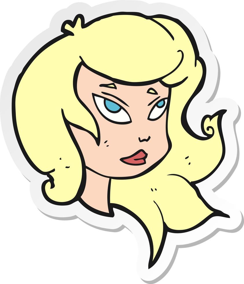 sticker of a cartoon female face vector