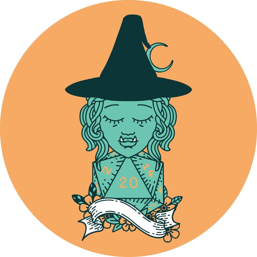 icon of half orc mage with natural 20 dice roll vector