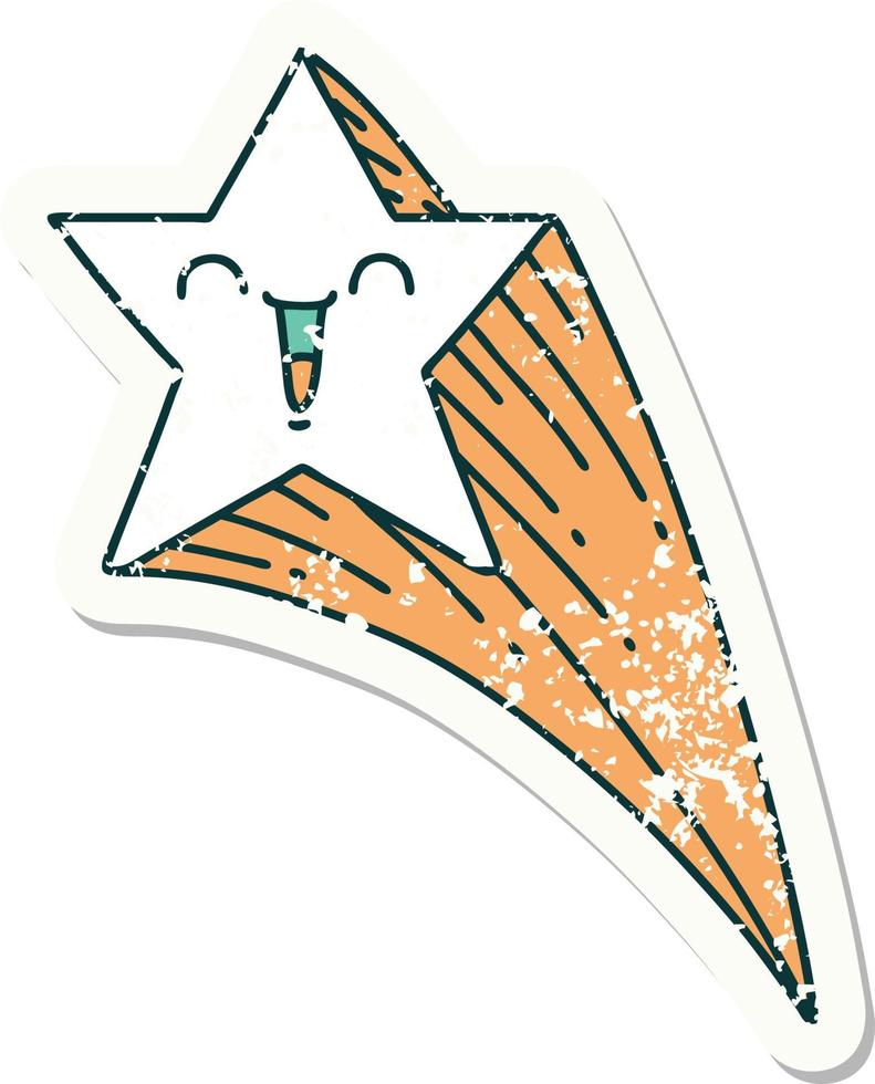 worn old sticker of a tattoo style shooting star vector