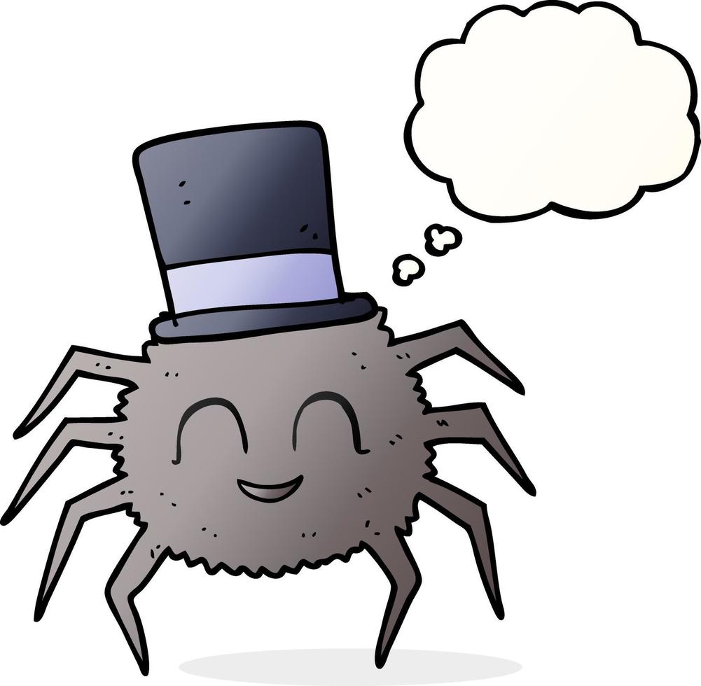 freehand drawn thought bubble cartoon spider wearing top hat vector