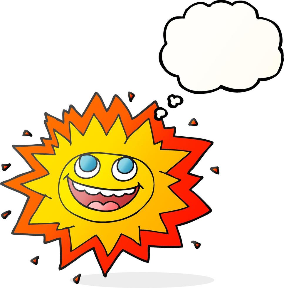 happy freehand drawn thought bubble cartoon sun vector