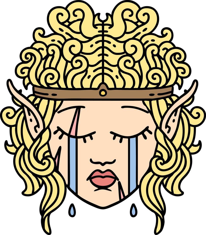 Retro Tattoo Style crying elf barbarian character face vector