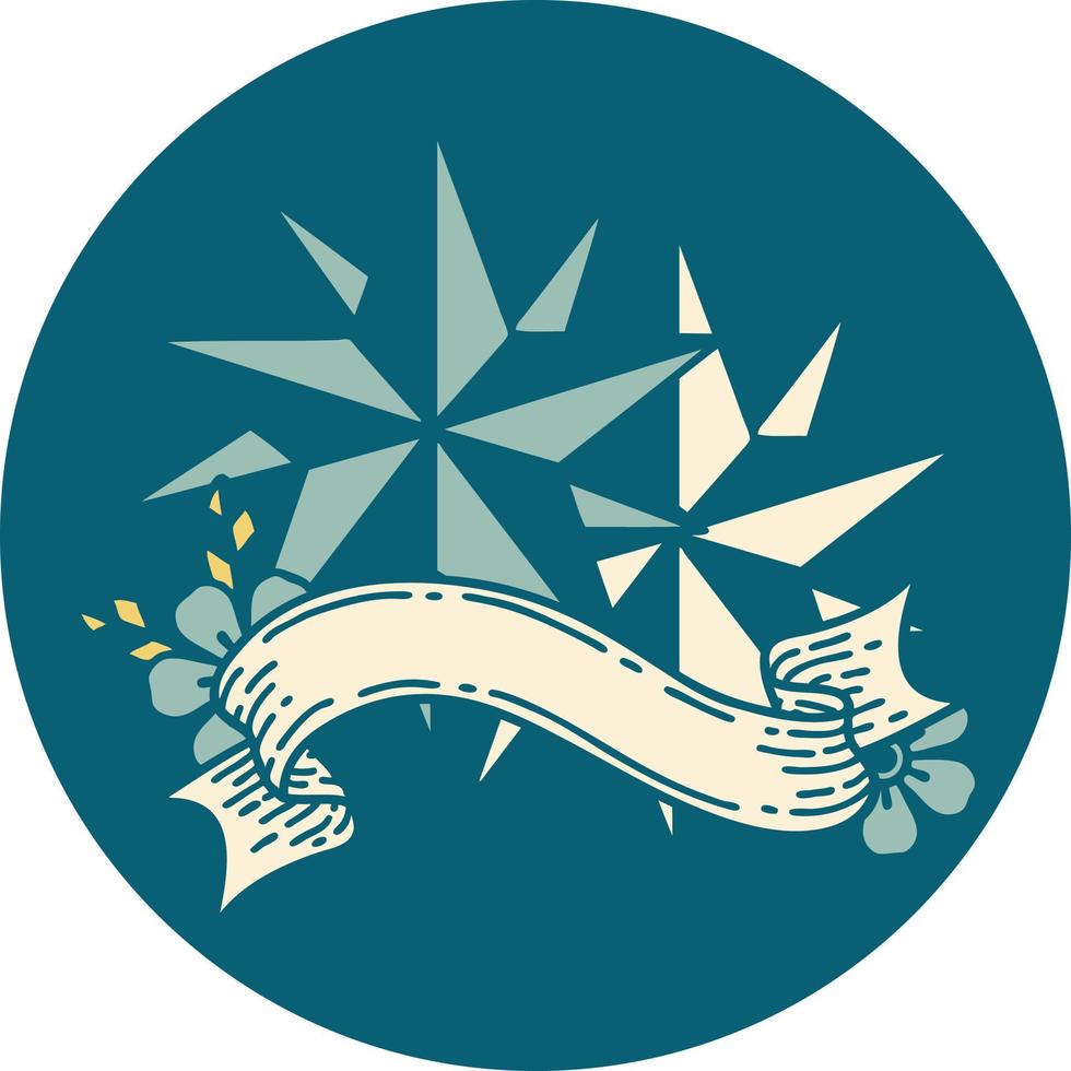 tattoo style icon with banner of stars vector