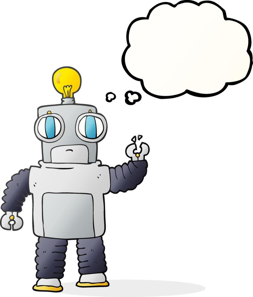 freehand drawn thought bubble cartoon robot vector