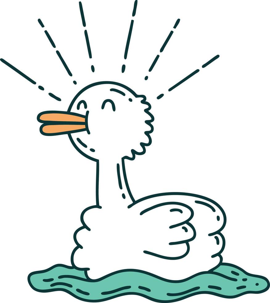 illustration of a traditional tattoo style swimming duck vector
