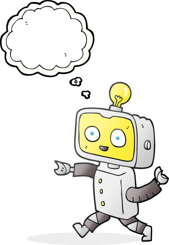 freehand drawn thought bubble cartoon little robot vector