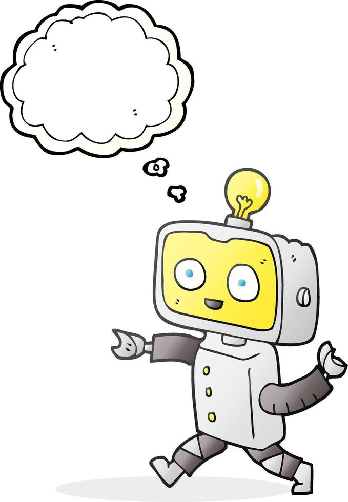 Pensamiento dibujado a mano alzada burbuja cartoon pequeño robot vector