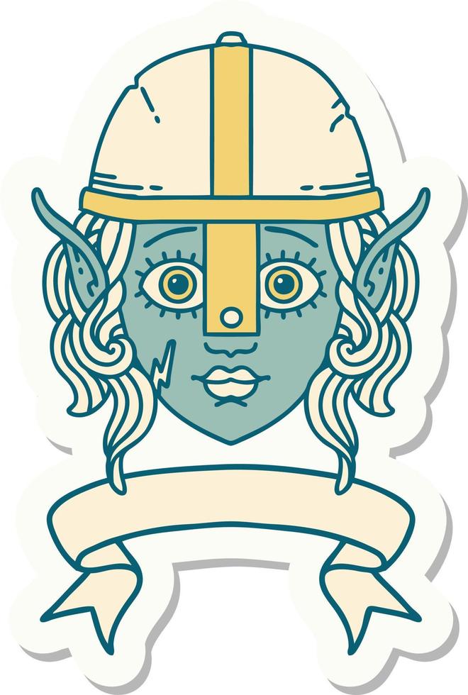 sticker of a elf fighter character face with banner vector