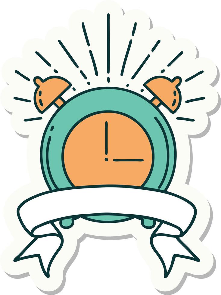 sticker of a tattoo style ringing alarm clock vector