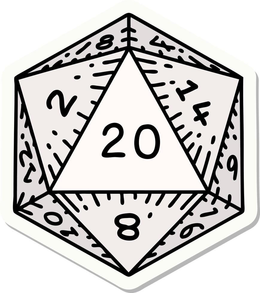 sticker of a natural 20 D20 dice roll vector
