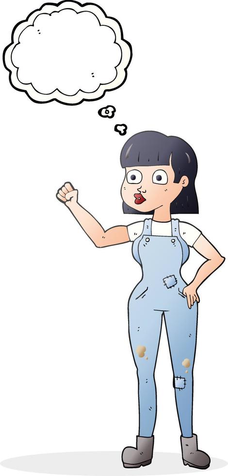 Pensamiento dibujado a mano alzada bubble cartoon mujer apretando el puño vector