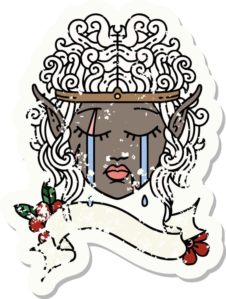 Retro Tattoo Style crying elf barbarian character face vector