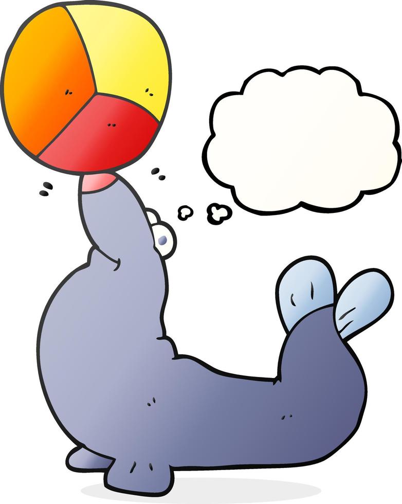 freehand drawn thought bubble cartoon seal balancing ball vector