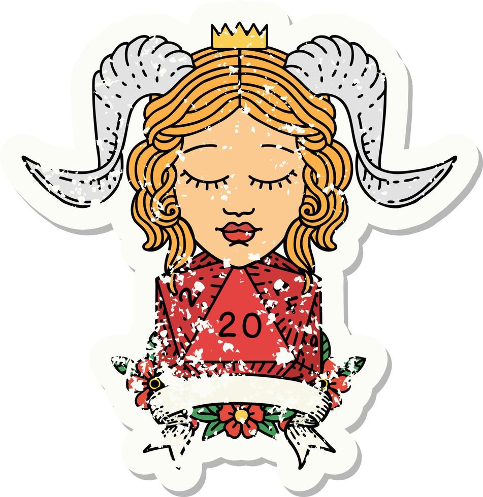 Retro Tattoo Style tiefling with natural twenty dice roll vector