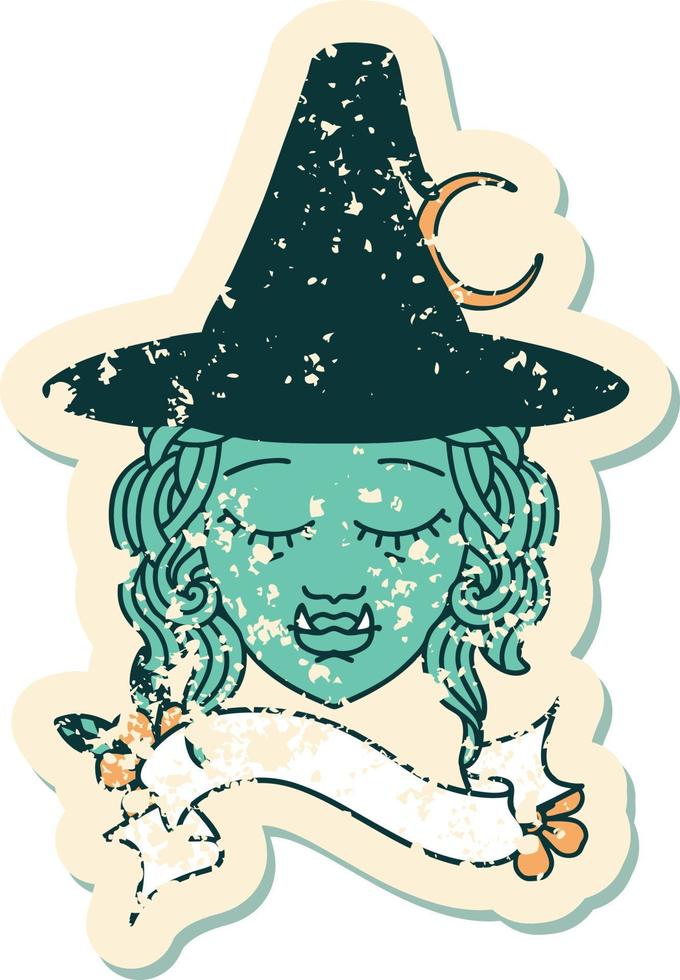 Retro Tattoo Style half orc witch character face vector