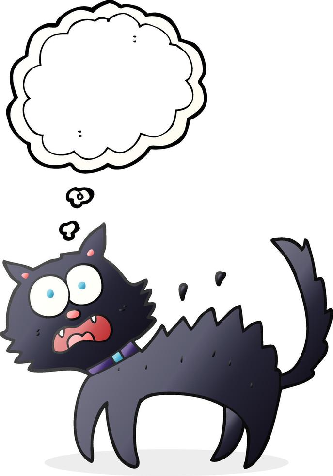 freehand drawn thought bubble cartoon scared black cat vector
