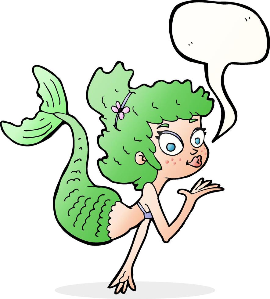 sirena bonita de dibujos animados con burbujas de discurso vector