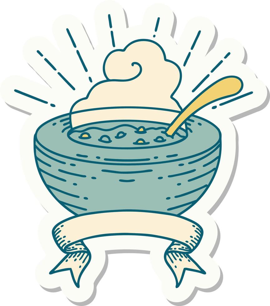 sticker of a tattoo style bowl of soup vector