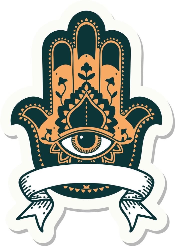 tattoo style sticker with banner of a hamza vector