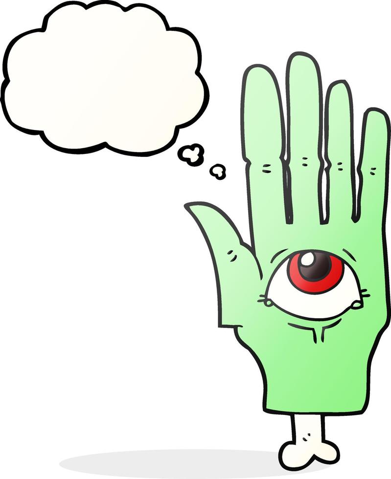 Pensamiento dibujado a mano alzada bubble cartoon spooky ojo mano vector