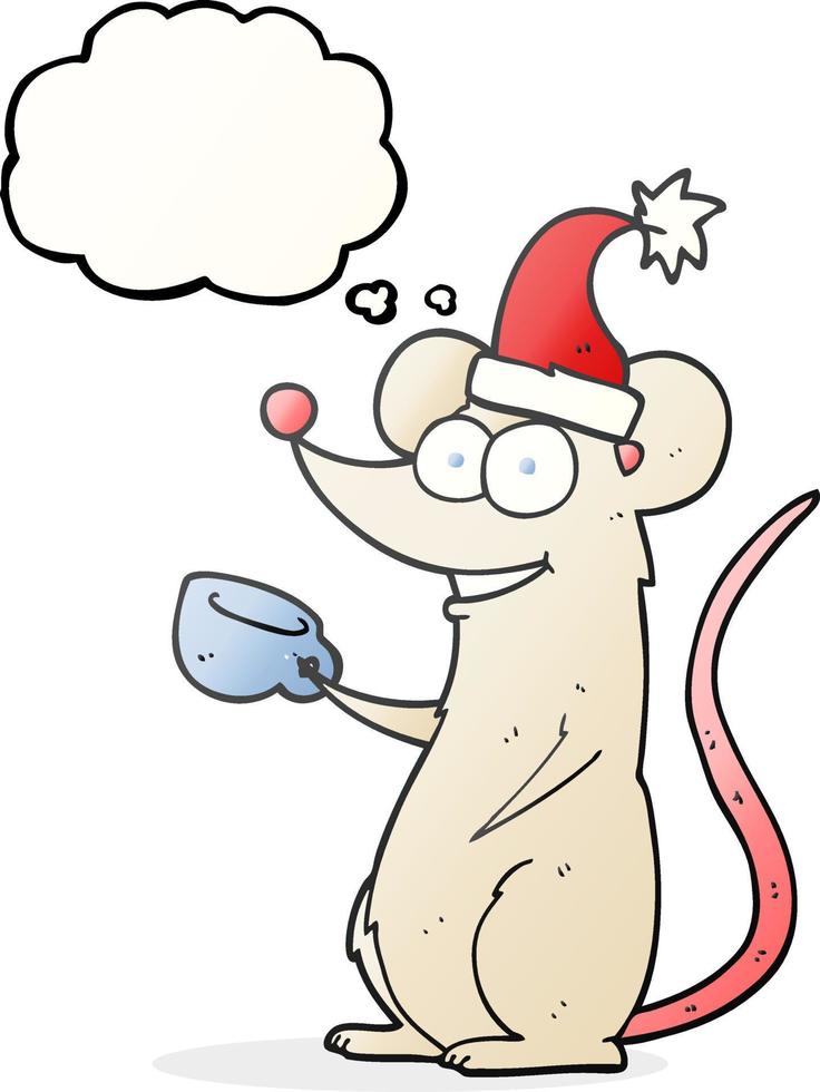 freehand drawn thought bubble cartoon mouse wearing christmas hat vector