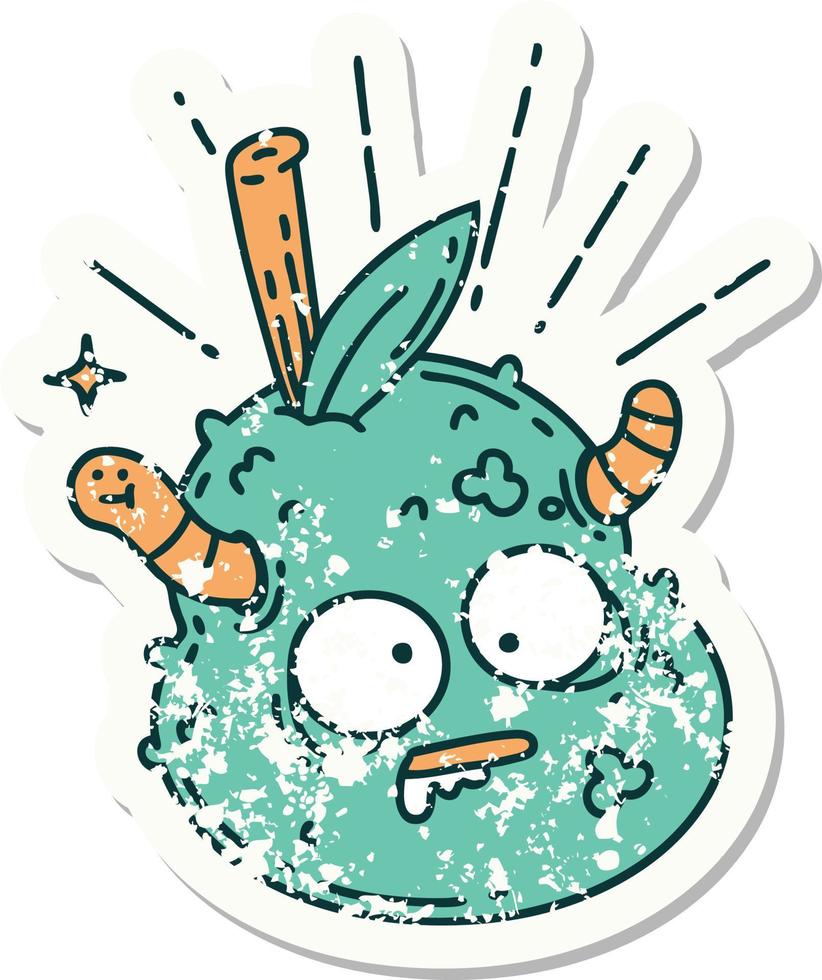 worn old sticker of a tattoo style rotten pear vector