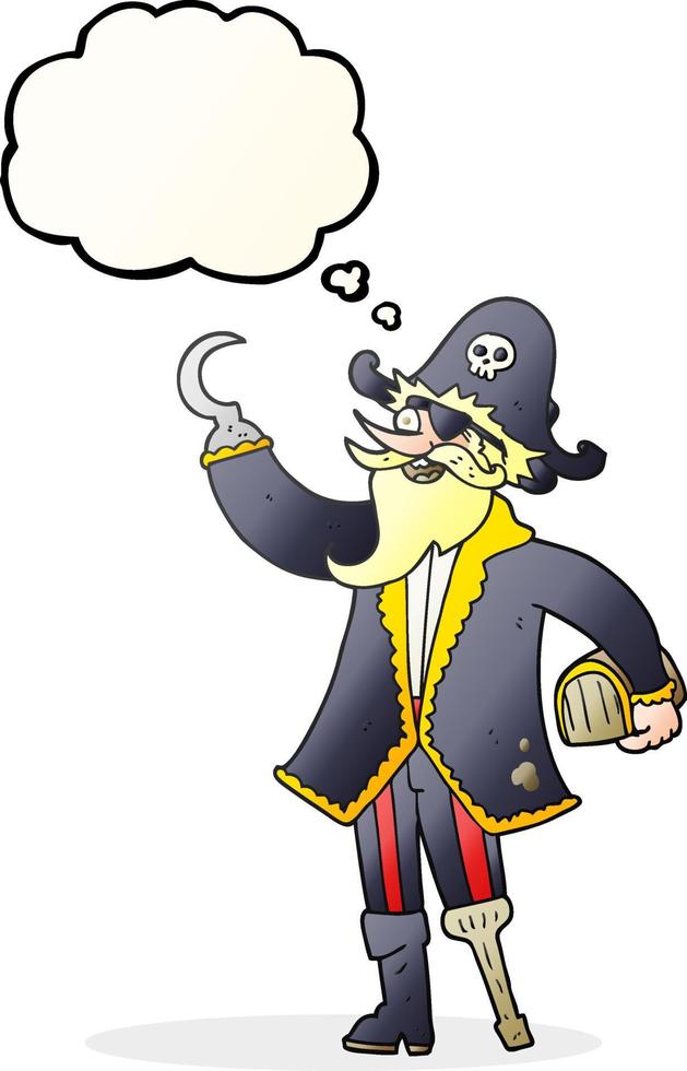Capitán pirata de dibujos animados de burbujas de pensamiento dibujado a mano alzada vector
