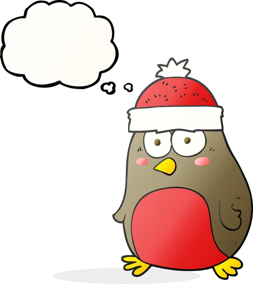 freehand drawn thought bubble cartoon christmas robin vector