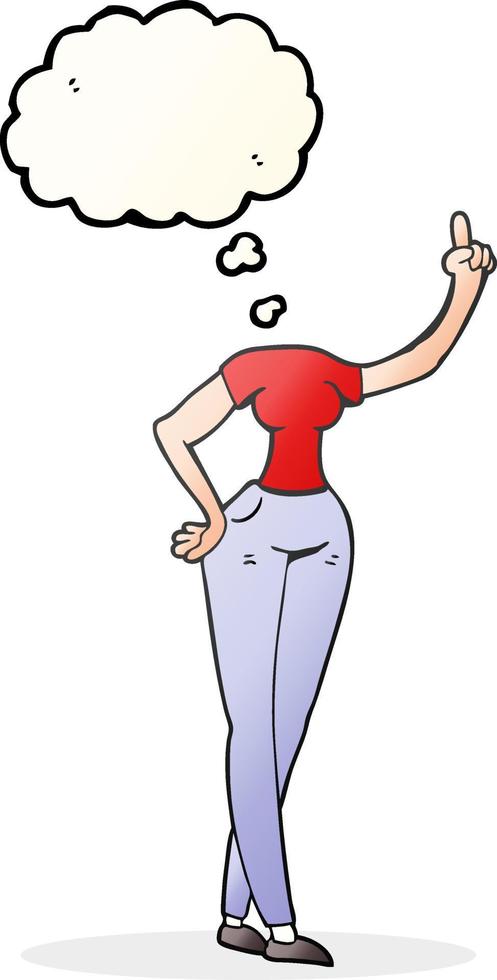 freehand drawn thought bubble cartoon female body with raised hand vector