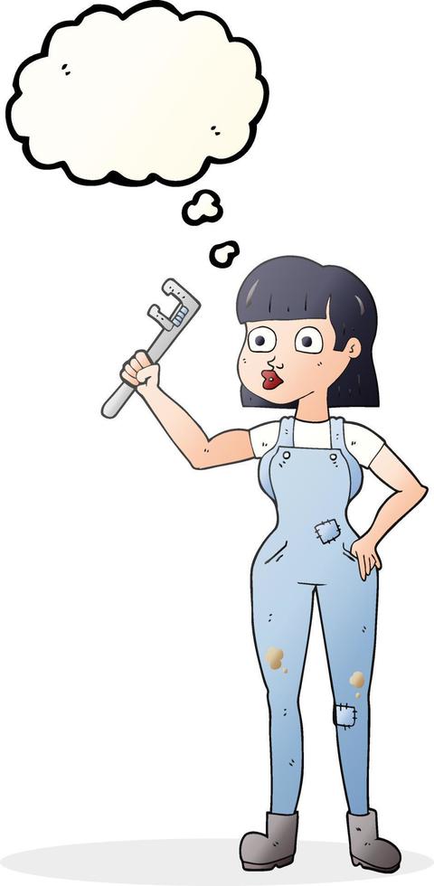 freehand drawn thought bubble cartoon female plumber vector
