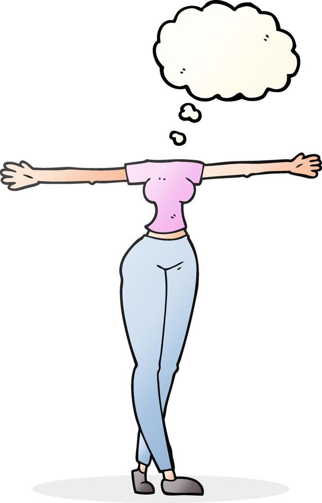 Pensamiento dibujado a mano alzada bubble cartoon cuerpo femenino con brazos anchos vector