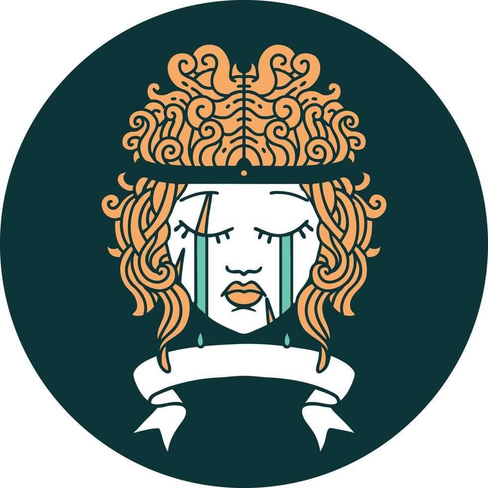 icon of crying human barbarian with banner vector