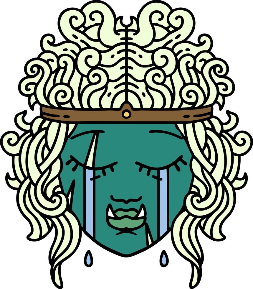 Retro Tattoo Style sad orc barbarian character face vector