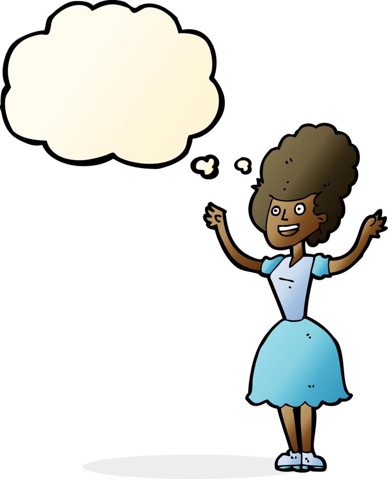 cartoon happy 1950 s woman with thought bubble vector