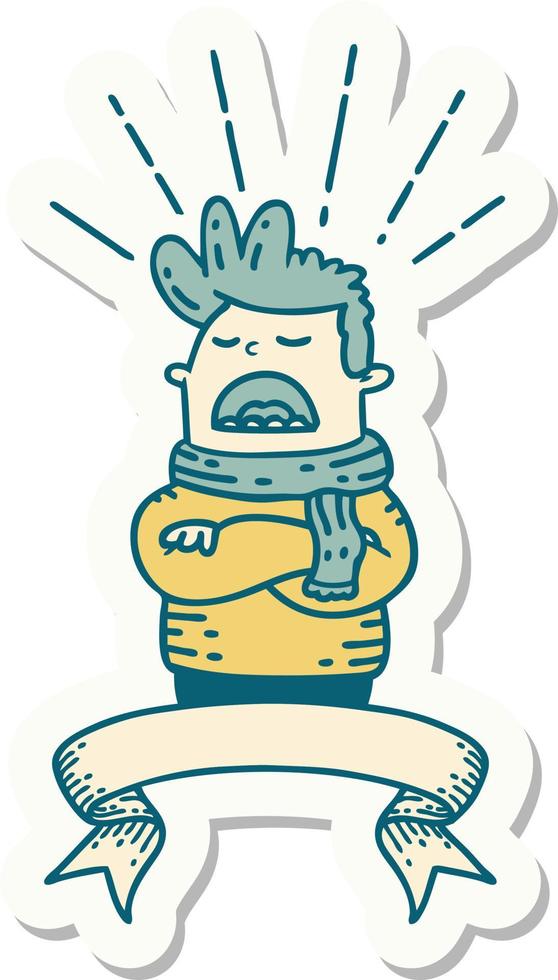 sticker of a tattoo style man wearing scarf vector