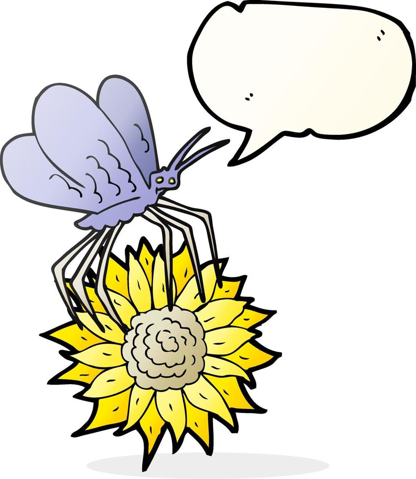 freehand drawn speech bubble cartoon butterfly on flower vector