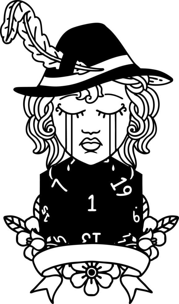 Black and White Tattoo linework Style human bard character face vector