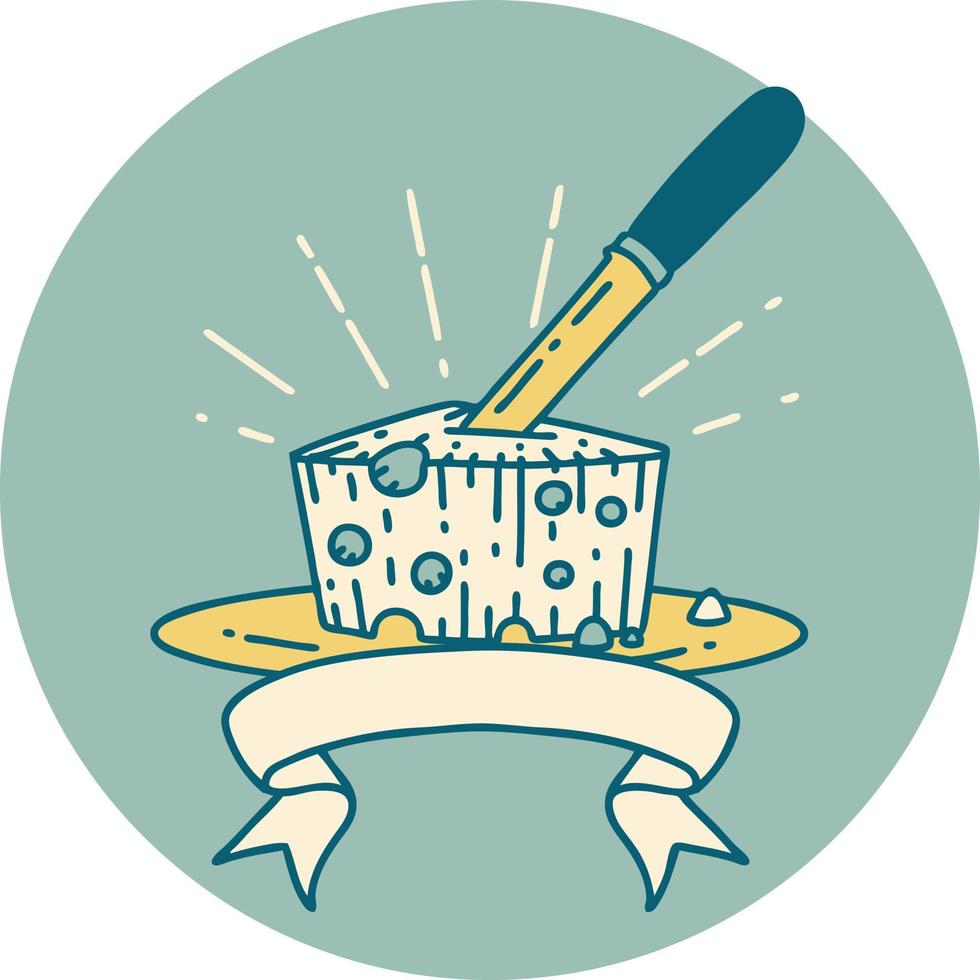 icon of a tattoo style plate of cheese vector