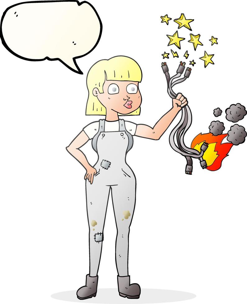 freehand drawn speech bubble cartoon female electrician vector