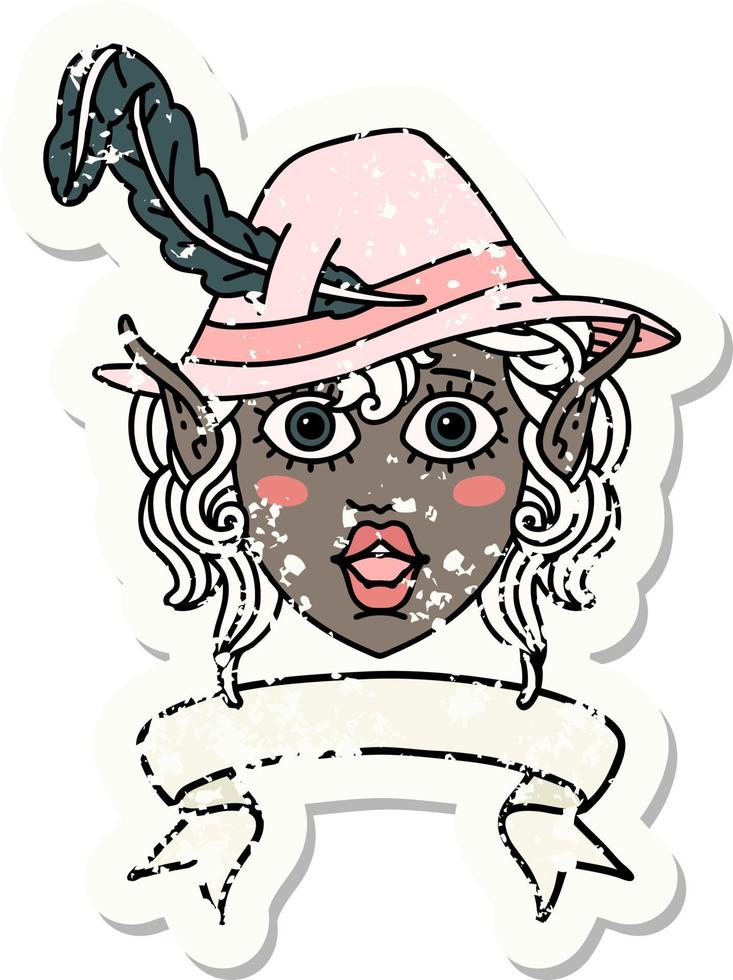 Retro Tattoo Style elf bard character face with banner vector