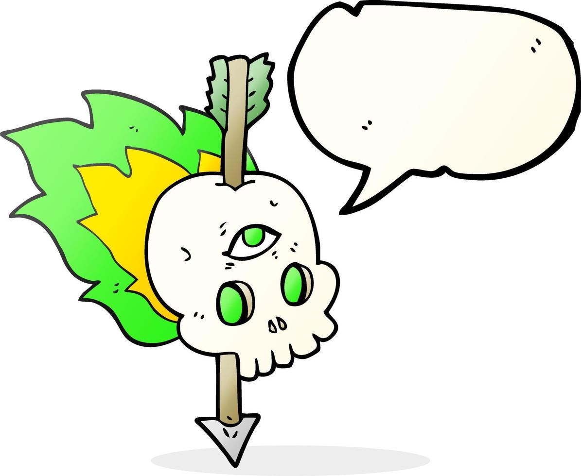freehand drawn speech bubble cartoon magic skull with arrow through brain vector