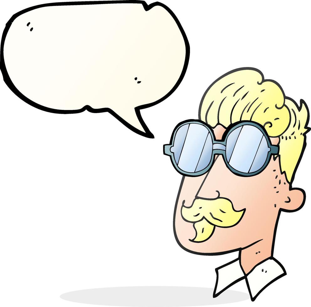 Discurso de burbuja dibujada a mano alzada cartoon hombre con bigote y gafas vector